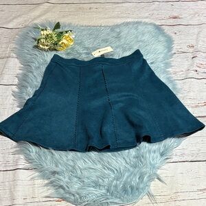 NWT Francesca’s Alya Deep Teal Faux Suede Skater Skirt sz L